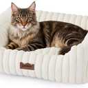 Large Cat Beds - Orthopedic Dog Bed for Medium Dogs, Rectangle Pet Bed with Fluffy Removable Washable Cover, 25x21x9inches, Cream