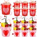 Crowye 12 Pcs 32oz Valentine's Day Bucket Bulk Heart Buckets for Drinks 4.33 x 3.15 x 4.33 in Plastic Drink Buckets with Handle for Valentine Birthday Bachelorette Party Wedding Drinks Beverages Beer