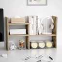 Jerry & Maggie Office Desk Organizers and Accessories for College Dorm Decor, Supplies Wooden Desk Organizer for Plants, Cubicle Shelf of Makeup Organizer for Cute Room Decor, Grey Oak