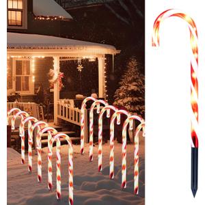 Joiedomi 12 Pcs Christmas Candy Cane Pathway Markers Lights, 12 Stakes Lights with Warm White, Waterproof Outdoor Decorations for Holiday Xmas Indoor,Yard,Patio,Garden,Walkway