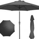 PatioKingdom 9FT Patio Outdoor Umbrella-UPF 50+ Sun Shade with Wind Vent, Push-Button Tilt & Smooth Crank Lift, Rust-Resistant Fiberglass Frame for Garden, Backyard,Yard (Gray)