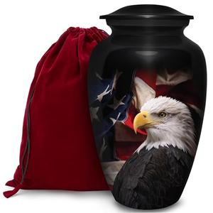 Honorary Memorials Patriotic Hearts Eagle Urn for Human Ashes | American Flag Cremation Urn for Adults, Veteran, Medium Size, Handmade Funeral Urns with Velvet Bag