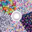 1000 Pcs Letter Beads Acrylic Cube Beads Alphabet Bead Number Bead with Elastic String for Jewelry Making