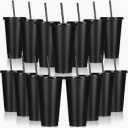 Mifoci Video Game Plastic Cups with Lids and Straws Reusable Tumbler with Lid and Straw Cute Iced Coffee Travel Cups Mug Water Bottle for Adult Kid Gaming Birthday Supplies(Black, Blue,24 Pcs)