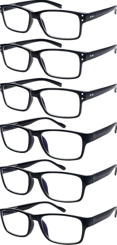 6 Pack Reading Glasses Blue Light Blocking,Spring Hinge Readers for Men Women,Black Frame Anti Glare Eyeglasses
+2.5