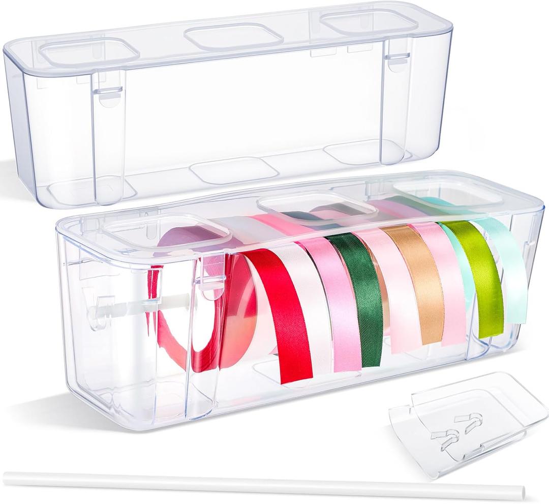Saypacck 2 Pcs Ribbon Organizer Storage Craft Ribbon Holder Plastic Craft Room Organization for DIY Tape Sewing Spool Flower Shop Art Gift Wrapping Supplies