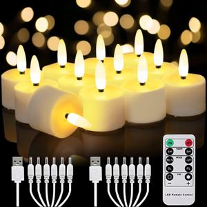 Homemory Flameless Rechargeable Tea Lights with Remote Timer - LED Tea Lights Battery Operated, Realistic Flickering for Home Holiday Decor, Wedding Table Centerpieces, 12-Pack ( 1-1/2''H 2-1/3'')
