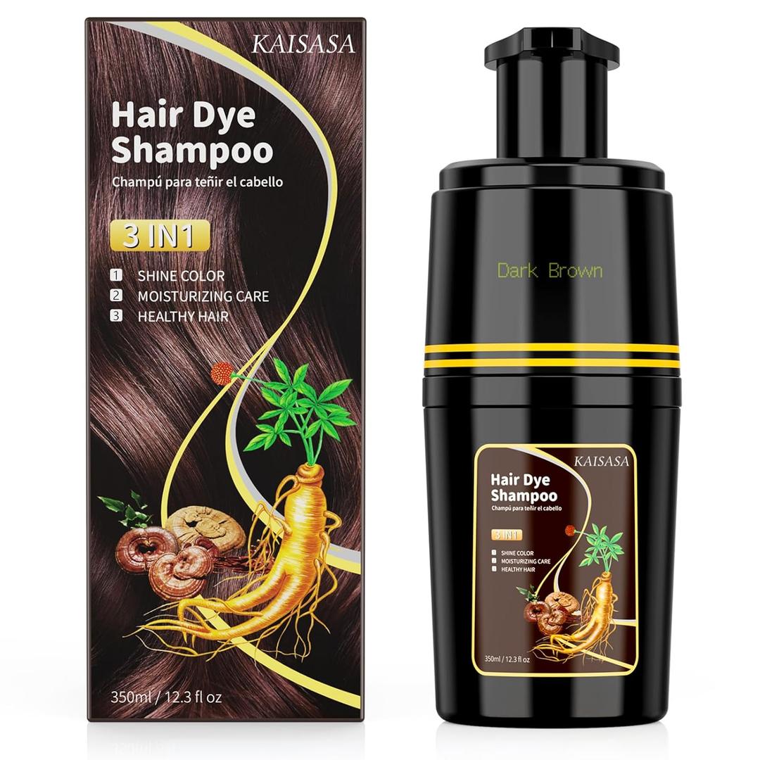 Dark Brown Hair Dye Shampoo 3 in 1, Hair Color Shampoo for Cover Grey Hair, Natural with Herbal Ingredient for Men and Women (Dark Brown)