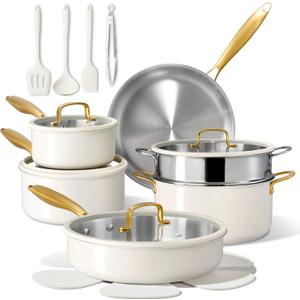 CAROTE 18 PCS Stainless Steel Cookware Set, Pots and Pans Set