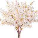 Giegxin Set of 8 Silk Cherry Blossom Branches Cherry Blossom Tree Stems Long Stem Artificial Flowers for Tall Vase Flowers for Home Wedding Vase Floral Arrangements, 39.37 Inch(White)