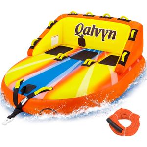 1-3 Person Inflatable Towable Tubes for Boating – Heavy-Duty Nylon Cover, EVA Foam Pads, Dual Tow Points for Easy Pulling, Patented Speed Valve for Quick Setup, 3 Person Large