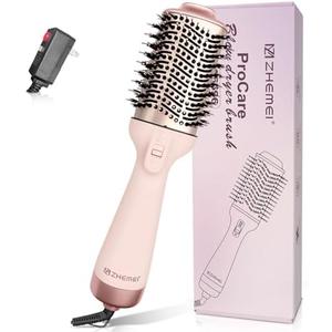ZM ZHEMEI 1300W Hair Dryer Brush,4 in 1 Blow Dryer Brush Anti-frizz Ceramic Titanium Barrel with ALCI Safety Plug Professional Salon Hot Air Brush for All Hair Types (Rosegold)