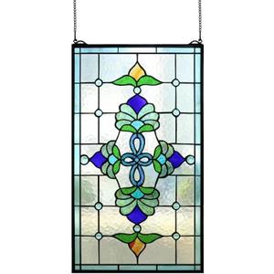 Yogoart Extra Large 32 Inch Vertical Blue Victorian Stained Glass Window Panels Hanging Transom Window Panels 20 Inch Wide