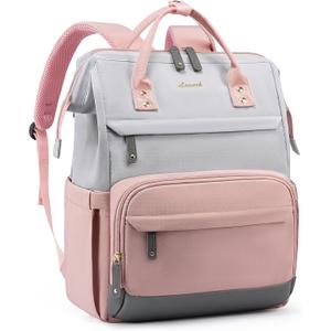 LOVEVOOK Laptop Backpack for Women, 15.6 Inch Work Business Backpacks Purse With Large Capacity, Waterproof Nurse Bag College Bookbag for School, Waterproof Casual Daypack for Travel (Pink-Grey)