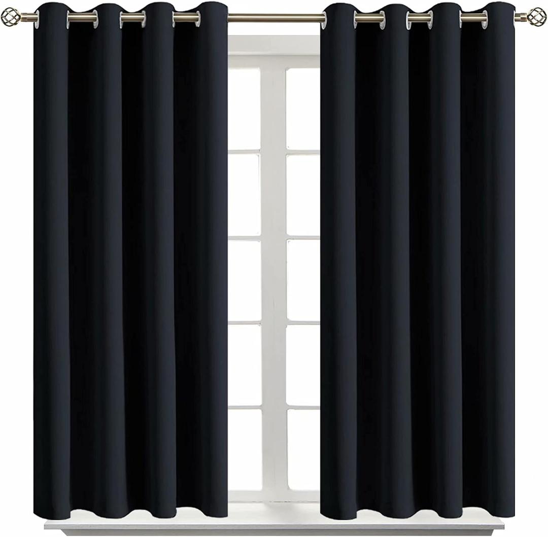 BGment Blackout Curtains for Living Room - Grommet Thermal Insulated Room Darkening Curtains for Bedroom, Set of 2 Panels (52 x 45 Inch, Black)