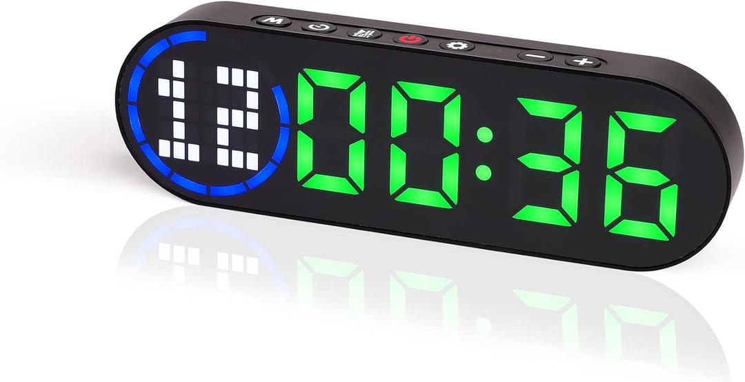LUCORB Portable Gym Timer for Home Gym Interval Timer for Workout with Time Progress Bar/Rounds, Workout Clock for Boxing HIIT Tabata Emom Fitness Rechargeable Battery Powered (Black/Green)