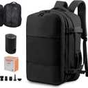 Vacuum Compression Backpack for Travel, Expandable Travel Backpack Business Bag with Compression, Fits 17 inch Laptop, Waterproof, for Men and Women  Black
