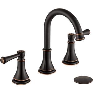 TimeArrow Oil Rubbed Bronze 8 Inch Widespread Bathroom Sink Faucet 3 Holes with Pop-Up Drain, 2 Handle Modern Bathroom/Vanity/Lavatory Faucet with Brass 360 Swivel Spout, TAF830Y-ORB