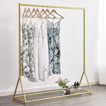 BOSURU Gold Pipe Clothing Racks Freestanding, Modern Metal Clothes Rack Heavy Duty, Easy Assemble Clothing Rack for Hanging Boutiques and Bedroom 59" L