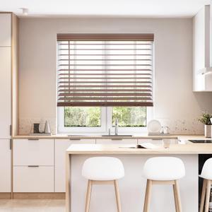 DEZ FURNISHINGS Cordless 2" Faux Wood Blind, 28" W x 72" H, Dark Oak