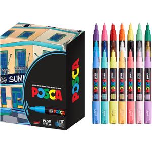 Posca Paint Markers, 1M Extra Fine Tips, Set of 15 Acrylic Art Pens for Coloring Fabric, Canvas, Glass, Rocks, Wood or Metal (1 Count (Pack of 21))