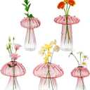 Hewory Glass Mushroom Vase for Flowers, 5pcs Pink Small Bud Flower Vases Unique, Mushroom Propagation Hydroponic Vases, Funky Cottagecore Decor for Home Room Kitchen Office Windowsill Decorations