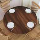 Walnut Wood Grain Round Tablecloth with Elastic Edge Table Cover Waterproof Reusable Table Cloth for Holiday Kitchen Party Patio,S(40"-44")