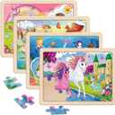 Wooden Puzzles for Kids Ages 4-6, 4 Packs 24 PCs Unicorn Mermaid Princess Fairy Jigsaw Puzzles, Preschool Educational Brain Teaser Toys for Girls 3 4 5 6 Years Old.