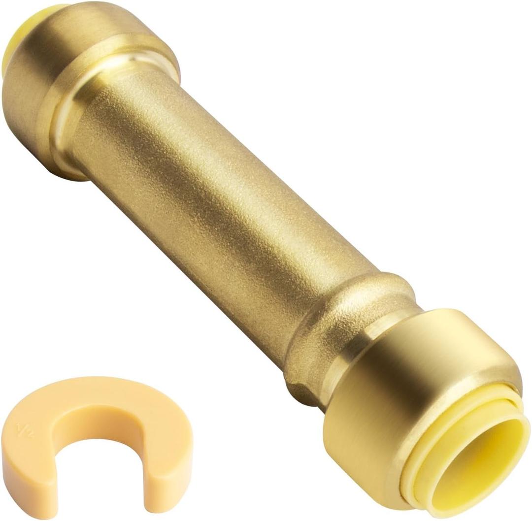 UR3008A 1/2 Inch Push-to-Connect Slip Coupling, Brass Plumbing Fitting for PEX, CPVC, Copper Pipes, 200°F/400 PSI