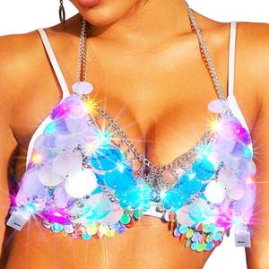 Zoestar Light Up Sequin Bra Glow Rave Featival Outfit for Women (One Size, Colorful)