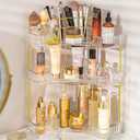Upgraded 3-Tier Corner Bathroom Countertop Organizer  Spacious Storage for Makeup, Skincare & Perfumes, Built-in Brush Holder Fits Vanity/Dresser/Bsthtub (Classic White)