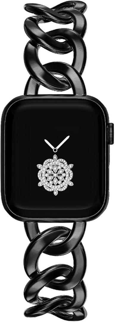 Kolgios 38/40/41/42mm(Series 11/10) Cool Chain Smartwatch Bands Compatible for Apple Watch Bands Series 11/ SE3/10/9/8/7/6 42/44/45/46mm Stylish Replacement Watch Strap for Iwatch S11/10/9/8/7/6 (Black)