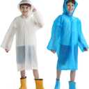 Opret 2 Pack Raincoats for Kids, Reusable Rain Ponchos with Hood and Sleeves Waterproof Rain Coats for Boys and Girls