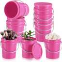 Hushee 6 Pcs Mini Plastic Buckets with Lids, 0.4 Quart Pink Buckets for Party Gift Packaging, Candy Holders Easter Halloween Christmas Candy Treat Snacks Holder Birthday Baby Shower Party Supplies