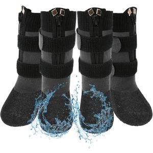 VALFRID Waterproof Grip Dog Shoes, Anti-Slip Dog Socks Boots, Zipper Dogs Booties Paw Protectors for Hardwood Floor, Indoor and Outdoor for Small Medium Large Dogs Grey (Size 4)