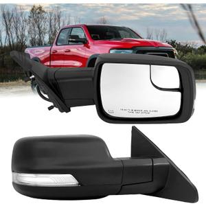 Right Passenger Side Mirror Compatible With Dodge Ram 1500 2019-2024 With Power and Heated Glass, Turn Signal Light and Puddle Light,Manual Folding/Textured Back