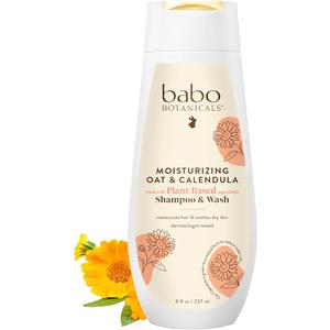 Babo Botanicals Moisturizing Oat & Calendula 2-in-1 Shampoo & Wash - For Dry or Sensitive Skin - For all ages - Lightly Scented - Vegan - Various Sizes (8 Fl Oz (Pack of 1))