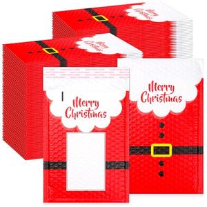 Cholemy 50 Pcs Christmas Poly Bubble Mailers Santa Claus Suit Holiday Padded Envelopes with Writable Area Self Sealing Shipping Bags for Small Business Cute Packaging Bags for Mailing (9 x 11 Inch)