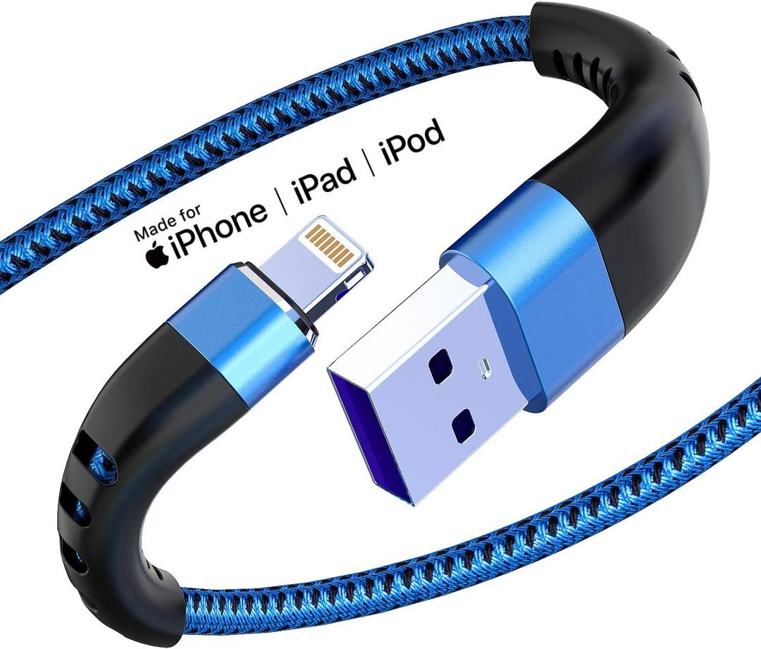 Essri 2Pack for iPhone Charger Cord 6FT, Lighting Cable 6 Feet to USB Charging Cable, Nylon Braided Charging Cord 6 Foot Compatible with iPhone 14 13 12 11 X XS XR 15 Pad - Blue