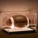 Football Display Case with LED Light, Thickened UV Protection Clear Acrylic Lid Football Holder for Full Size, Wooden Base Stand Cases for Autographed Ball and Memorial Gift