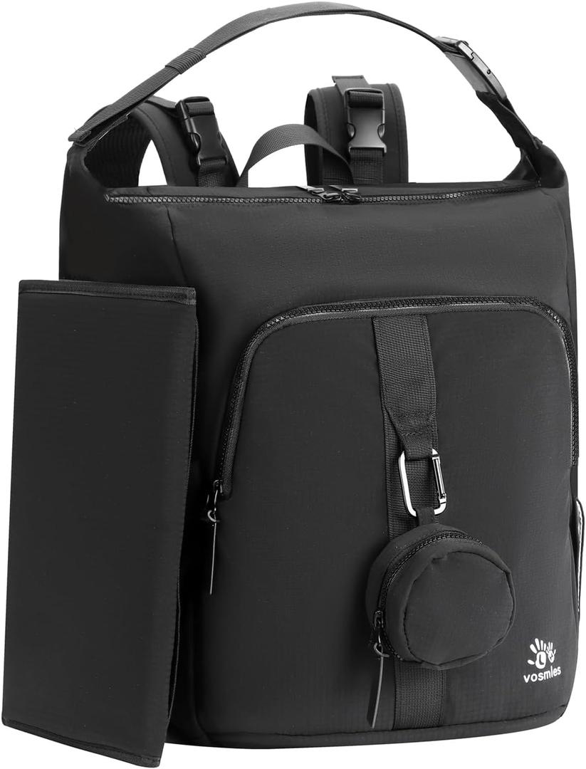 Diaper Bag Backpack with Changing Pad, Wet Dry Bag, Pacifier Case and Stroller Straps, Soft Cotton Lining, Baby Travel Bag for Moms and DadsBlack, Large