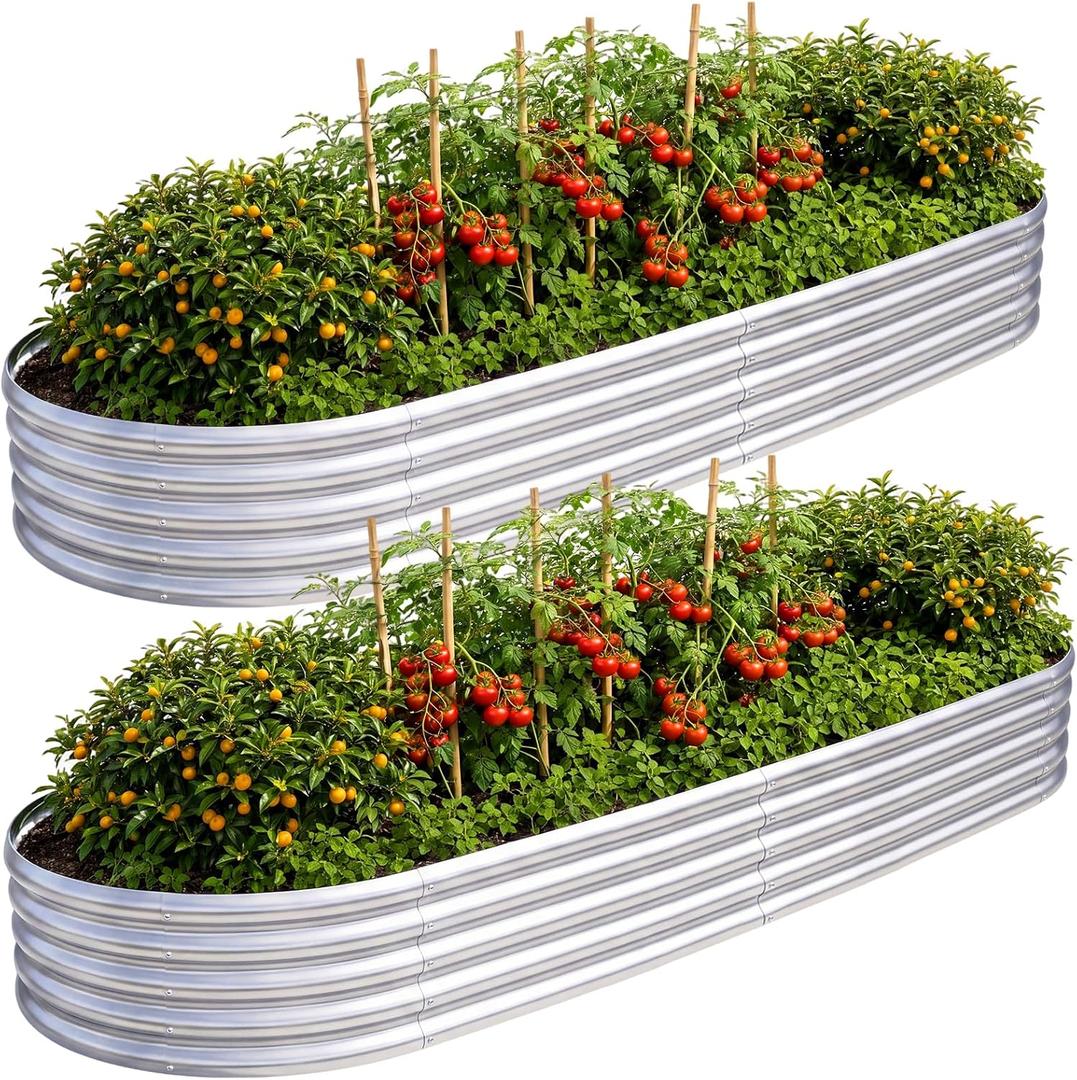 AHEONLAR 2pack 631ft Raised Garden BedOutdoor Galvanized Planter Boxes, Oval Large Metal Raised Garden Beds for Vegetables
