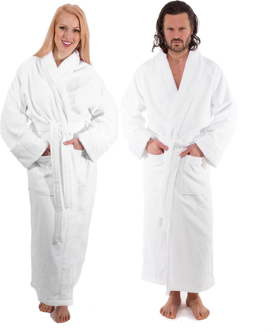 Classic Turkish Towels - Unisex Luxury Plush Velour Premium Cotton Bathrobe - Ultra Soft And Absorbent Long Robe (White)