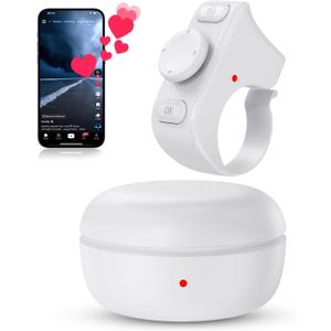 [New Upgrade, Easy to Use] TikTok Scrolling Ring Remote Control, Camera Shutter Remote, Wireless Bluetooth Scrolling Ring for iPhone, iPad, iOS, Android - Light White