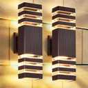 DASTOR Up and Down Outdoor Wall Lights, 3-Layer Brown Modern Outdoor Lights for House, Waterproof Exterior Light Fixture Wall Mount Outdoor Lighting for Porch Garage, 2 Pack