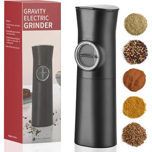 Gravity Induction Electric Pepper and Salt Grinder Black Upgrade, With LED Light, Automatic One Hand Operation, Adjustable Coarseness, Battery Powered, Suitable for Kitchen, Outdoor Barbecue