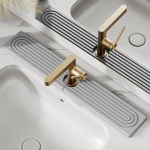 23.6" Long Stone Faucet Mat for Kitchen Sink-Diatomite Quick Dry Kitchen Sink Splash Guard,Super Absorbent,Drying Stone Sink Tray,Sink Stone Quick Dry Around Faucet (Light Grey)