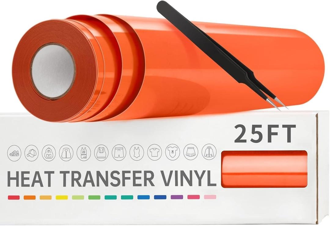VinylRus Heat Transfer Vinyl-12 x 25FT Iron on Vinyl Roll for Shirts, HTV Vinyl for Silhouette Cameo, Easy to Cut & Weed (Orange)
