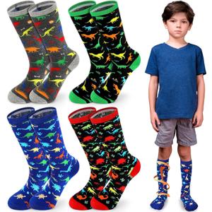 Tisancy 4 Pairs Kids Compression Socks Dinosaur Compression Stockings Knee Length Compression Socks for Kids Boys Girls child Adult Small Feet