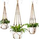 Mkono 3 Pack Macrame Plant Hangers Indoor Different Size Hanging Planter Basket Flower Pot Holder with Beads No Tasselss 43"/35"/29", Large, Brown